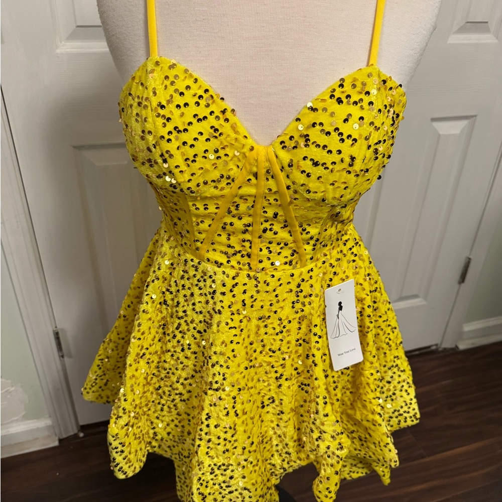 Yellow Sequin Mini Dress